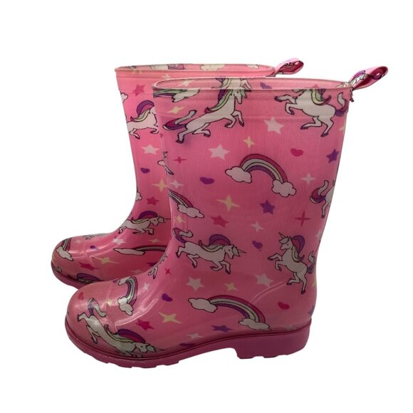 Capelli New York Pink Unicorn Rainbow Print Kids Rain Boots Size 10 Waterproof - Picture 4 of 7